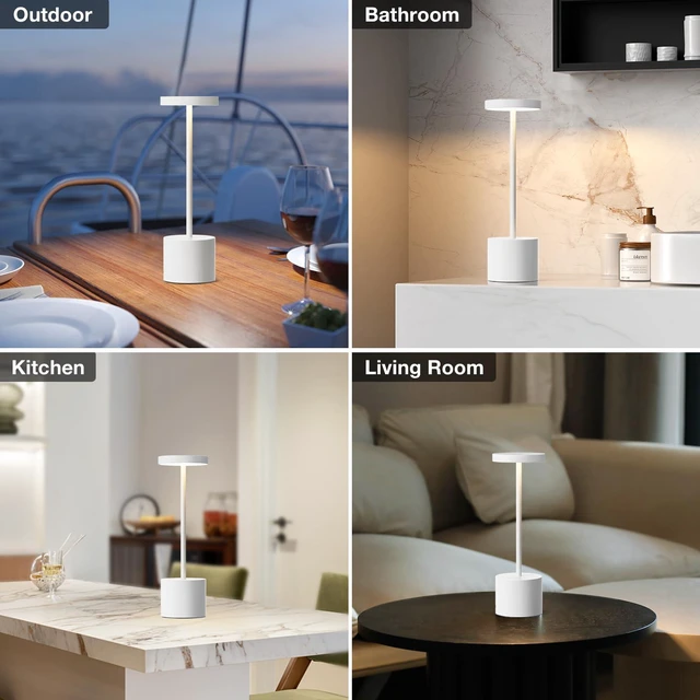 Alt view image 5 of 7 - White Cordless Lamp Set, Rechargeable Lamp, 3 Color Temperature, LED Outdoor Wireless Lamps, Battery Operated Lamps, Stepless Dimmable, Touch Control