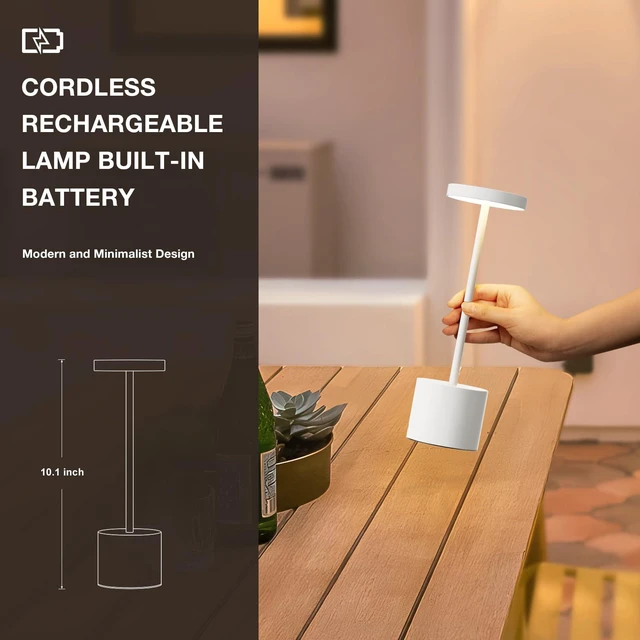 Alt view image 4 of 7 - White Cordless Lamp Set, Rechargeable Lamp, 3 Color Temperature, LED Outdoor Wireless Lamps, Battery Operated Lamps, Stepless Dimmable, Touch Control
