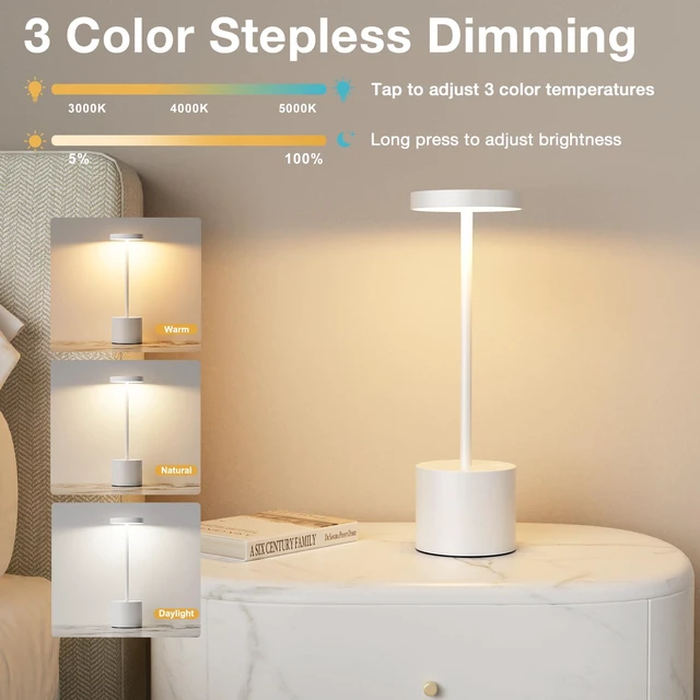 Alt view image 2 of 7 - White Cordless Lamp Set, Rechargeable Lamp, 3 Color Temperature, LED Outdoor Wireless Lamps, Battery Operated Lamps, Stepless Dimmable, Touch Control