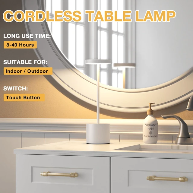 Alt view image 3 of 7 - White Cordless Lamp Set, Rechargeable Lamp, 3 Color Temperature, LED Outdoor Wireless Lamps, Battery Operated Lamps, Stepless Dimmable, Touch Control