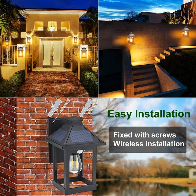 Alt view image 6 of 6 - Solar Wall Lanterns Outdoor with 3 Modes, Dusk to Dawn Motion Sensor Sconce Lights Waterproof, Exterior Front Porch Security Lamps Wall Mount Patio Fence Decorative Light Fixtures