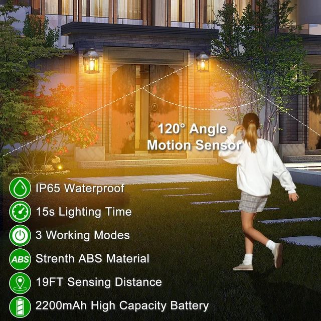 Alt view image 5 of 6 - Solar Wall Lanterns Outdoor with 3 Modes, Dusk to Dawn Motion Sensor Sconce Lights Waterproof, Exterior Front Porch Security Lamps Wall Mount Patio Fence Decorative Light Fixtures