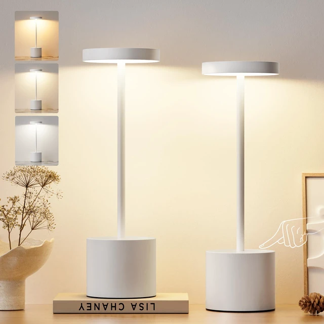Alt view image 6 of 7 - White Cordless Lamp Set, Rechargeable Lamp, 3 Color Temperature, LED Outdoor Wireless Lamps, Battery Operated Lamps, Stepless Dimmable, Touch Control