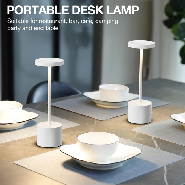 Alt view image 7 of 7 - White Cordless Lamp Set, Rechargeable Lamp, 3 Color Temperature, LED Outdoor Wireless Lamps, Battery Operated Lamps, Stepless Dimmable, Touch Control