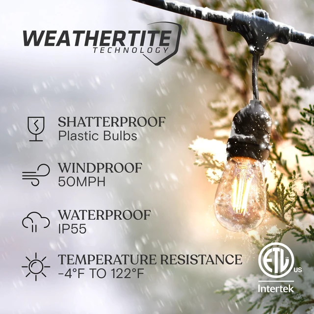 Alt view image 2 of 7 - Ambience Pro - 24 Ft Waterproof LED Outdoor String Lights - Hanging, Dimmable 2w Vintage Edison Bulbs -Commercial Grade Patio Lights Create Cafe Ambience in Your Backyard - 7 Lights, Black