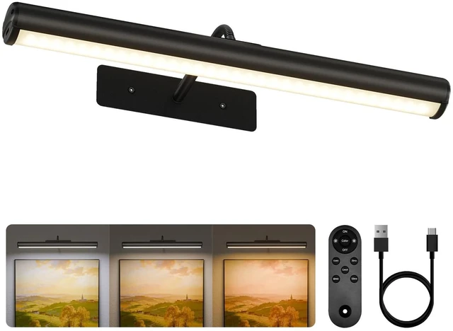 Main image of 16inch Black Picture Lights for Wall with Remote Control 6000mAh Rechargeable Battery, Wireless, 3 Color Temps, Dimmable, Modern Light for Wall