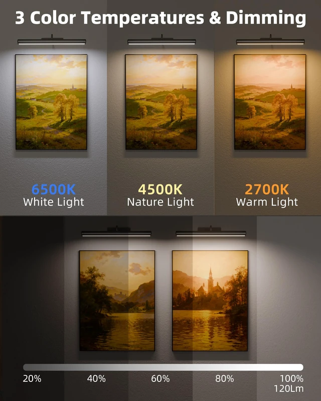 Alt view image 2 of 7 - 16inch Black Picture Lights for Wall with Remote Control 6000mAh Rechargeable Battery, Wireless, 3 Color Temps, Dimmable, Modern Light for Wall