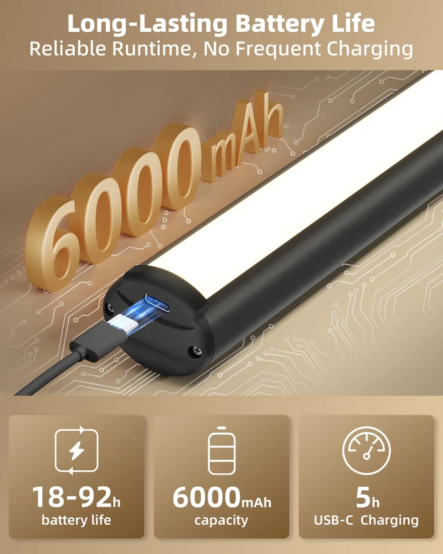 Alt view image 3 of 7 - 16inch Black Picture Lights for Wall with Remote Control 6000mAh Rechargeable Battery, Wireless, 3 Color Temps, Dimmable, Modern Light for Wall