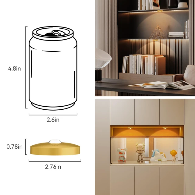 Alt view image 7 of 7 - Rechargeable Puck Lights with Remote, 12 Pack Magnetic Under Cabinet Lighting, 1500mAh Battery Operated LED Tap Lights with Dimmer & Timmer for Kitchen, Closet, Shelf - 3 Color Temps, Gold