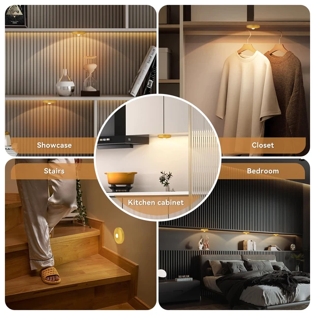 Alt view image 6 of 7 - Rechargeable Puck Lights with Remote, 12 Pack Magnetic Under Cabinet Lighting, 1500mAh Battery Operated LED Tap Lights with Dimmer & Timmer for Kitchen, Closet, Shelf - 3 Color Temps, Gold