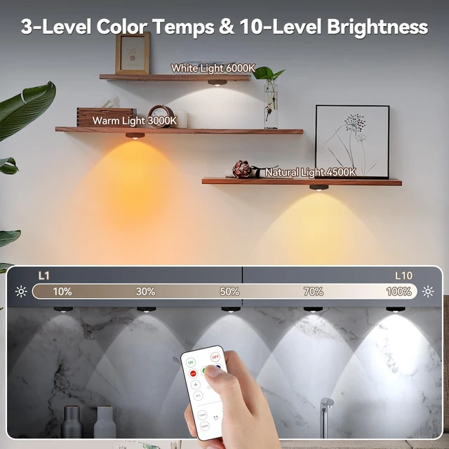 Alt view image 3 of 7 - Rechargeable Puck Lights with Remote, 12 Pack Magnetic Under Cabinet Lighting, 1500mAh Battery Operated LED Tap Lights with Dimmer & Timmer for Kitchen, Closet, Shelf - 3 Color Temps, Black