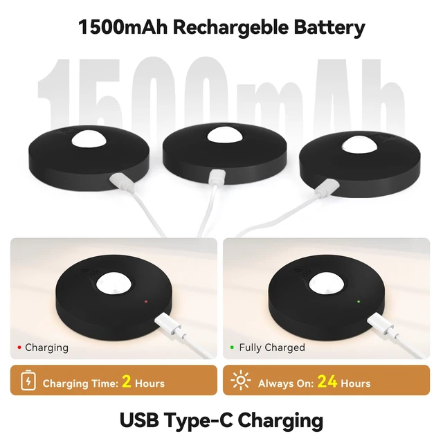 Alt view image 5 of 7 - Rechargeable Puck Lights with Remote, 12 Pack Magnetic Under Cabinet Lighting, 1500mAh Battery Operated LED Tap Lights with Dimmer & Timmer for Kitchen, Closet, Shelf - 3 Color Temps, Black