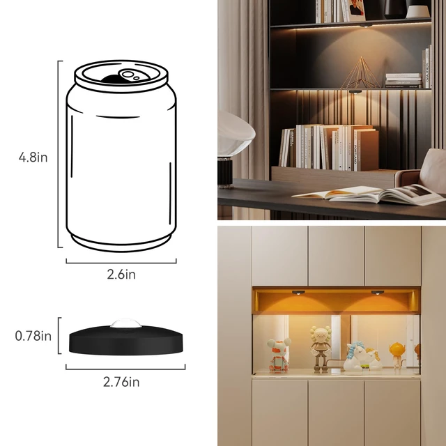 Alt view image 7 of 7 - Rechargeable Puck Lights with Remote, 12 Pack Magnetic Under Cabinet Lighting, 1500mAh Battery Operated LED Tap Lights with Dimmer & Timmer for Kitchen, Closet, Shelf - 3 Color Temps, Black