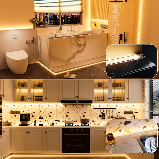 Alt view image 6 of 7 - COB LED Strip Light CCT Tunable White IP65 Waterproof,CRI90+ 24ft/7.5m 2700K-6500K Dimmable 24V LED Tape Light,for Under Cabinet Bedroom Kitchen DIY Lighting(Adapter&Controller NOT Included)