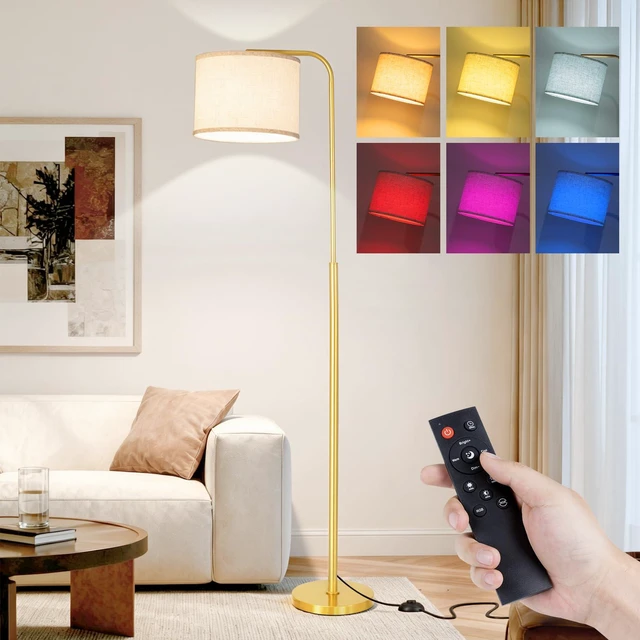 Main image of Arc Floor Lamp with Remote Control Dimmable Gold lamps for Living Room Modern Tall Standing Lamp for Bedroom Corner and Office wiht Adjustable Hanging Drum Shade Over Couch Arched Reading Light