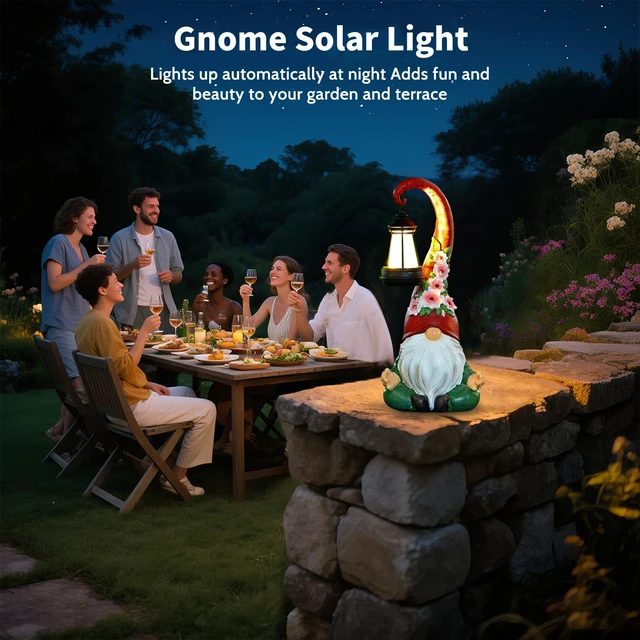 Alt view image 7 of 7 - Solar Garden Gnome Statue, 13.1 Inch Zen Gnome with Lantern for Yard Decor Solar-powered resin figurine with auto dusk lighting for patio, porch, lawn and balcony decor; a peaceful gift for women