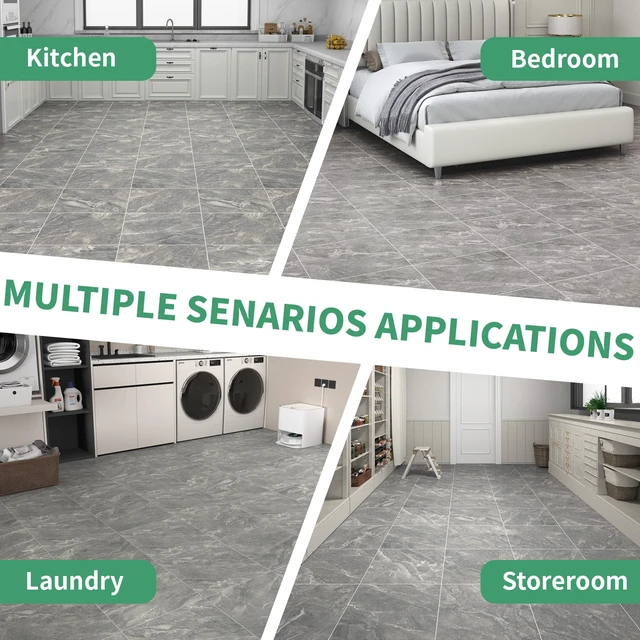 Alt view image 6 of 7 - 40-Pack Peel & Stick Floor Tiles 12 x 12 inch Vinyl Floor Self Adhesive Waterproof Flooring Planks DIY for Bathroom, Kitchen, Living Room, RV, Cover 40 Sq. Ft, Dark Grey Marble