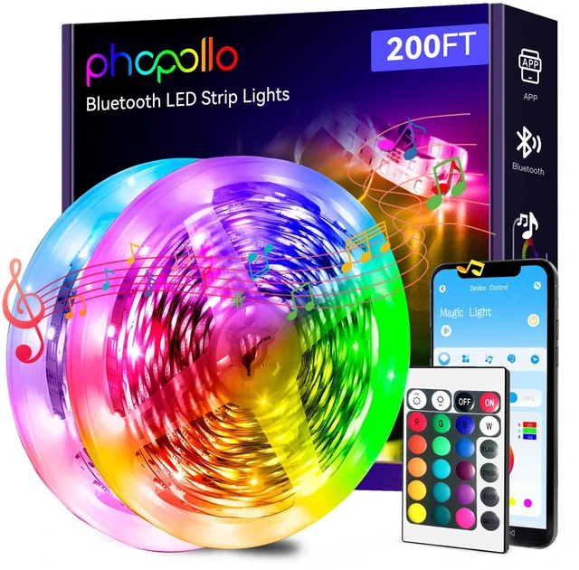 Main image of 200ft Bluetooth 24V Led Strip Lights, Color Changing Room Lights Color Changing LED Lights for Bedroom, Kitchen Decor, App Control and Music Sync