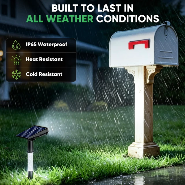 Alt view image 3 of 7 - Solar Spot Lights Outdoor Waterproof, Cool White 4 Pack Solar Landscape Lights with Illuminated Pillar, Dusk to Dawn, 2 Modes, 76 LED Solar Flood Lights for Yard Garden Pathway Tree
