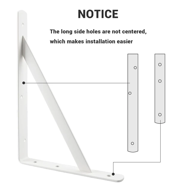 Alt view image 6 of 7 - Heavy Duty Shelf Brackets, 12 x 8 Inch White Metal L Brackets, 10 Pack 600LBS Per Pair, Stable Triangle Steel Design, Rust-Resistant Coating, Screws And Anchors Included For Space-Saving Storage