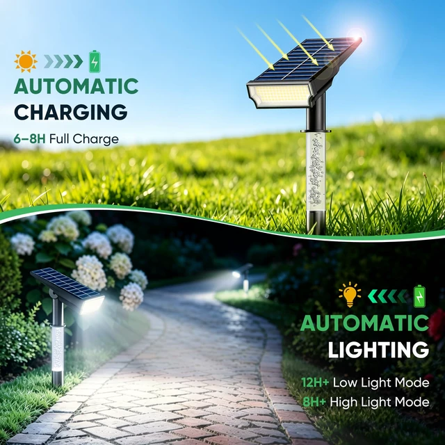 Alt view image 4 of 7 - Solar Spot Lights Outdoor Waterproof, Cool White 4 Pack Solar Landscape Lights with Illuminated Pillar, Dusk to Dawn, 2 Modes, 76 LED Solar Flood Lights for Yard Garden Pathway Tree