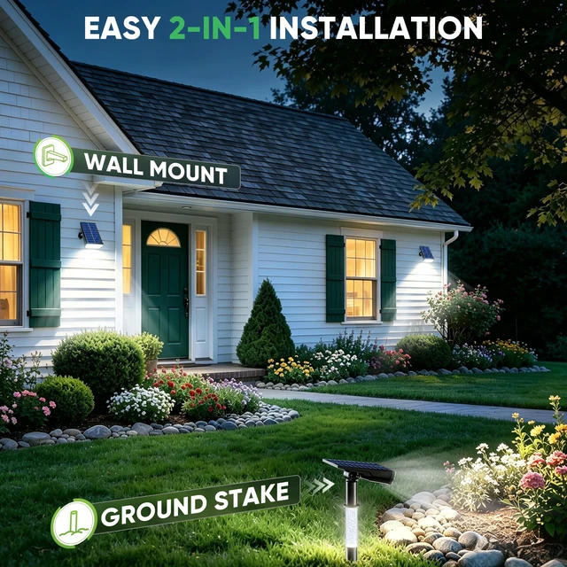 Alt view image 5 of 7 - Solar Spot Lights Outdoor Waterproof, Cool White 4 Pack Solar Landscape Lights with Illuminated Pillar, Dusk to Dawn, 2 Modes, 76 LED Solar Flood Lights for Yard Garden Pathway Tree