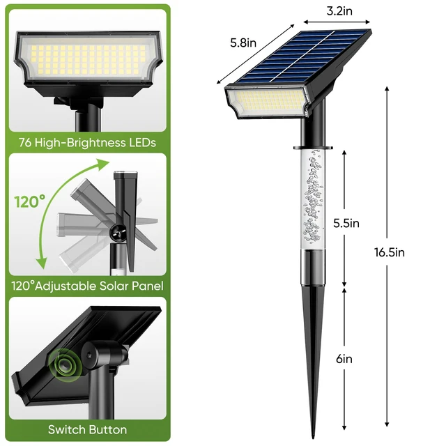 Alt view image 7 of 7 - Solar Spot Lights Outdoor Waterproof, Cool White 4 Pack Solar Landscape Lights with Illuminated Pillar, Dusk to Dawn, 2 Modes, 76 LED Solar Flood Lights for Yard Garden Pathway Tree