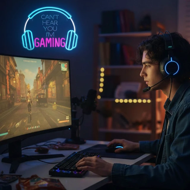 Alt view image 3 of 7 - Gamer Neon Sign, Neon Headphone Signs for Gaming Room Decor - Can't Hear You I'm Gaming Headset LED Light Sign for Teen Boys Room Decor - Best Gamer Gifts for Teenage Boys, Kids