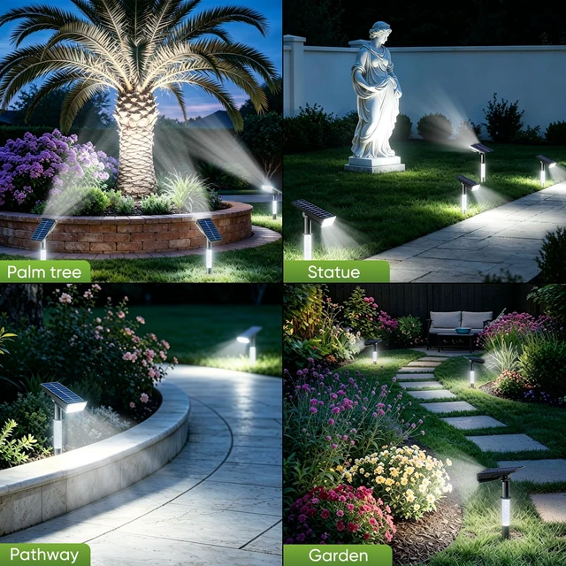 Alt view image 6 of 7 - Solar Spot Lights Outdoor Waterproof, Cool White 4 Pack Solar Landscape Lights with Illuminated Pillar, Dusk to Dawn, 2 Modes, 76 LED Solar Flood Lights for Yard Garden Pathway Tree