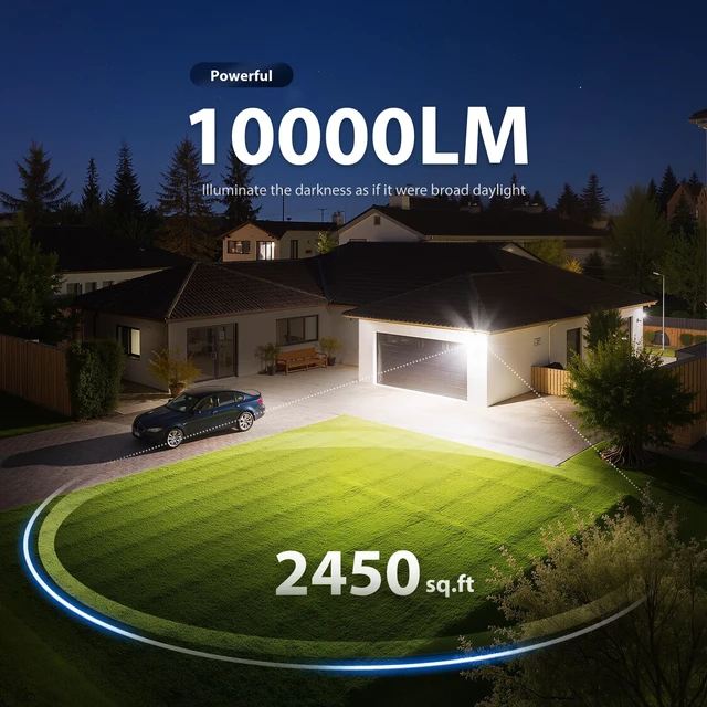 Alt view image 4 of 7 - 90W 10000LM LED Motion Sensor Outdoor Lights, 4-Head Dusk to Dawn Outdoor Lighting, Hardwired Flood Lights, IP66 Waterproof 6500K Security Floodlight for Outside (White)