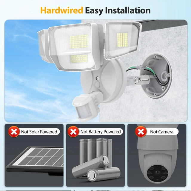 Alt view image 2 of 7 - 90W 10000LM LED Motion Sensor Outdoor Lights, 4-Head Dusk to Dawn Outdoor Lighting, Hardwired Flood Lights, IP66 Waterproof 6500K Security Floodlight for Outside (White)