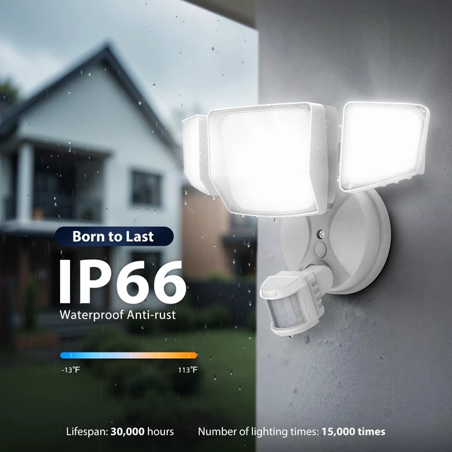 Alt view image 6 of 7 - 90W 10000LM LED Motion Sensor Outdoor Lights, 4-Head Dusk to Dawn Outdoor Lighting, Hardwired Flood Lights, IP66 Waterproof 6500K Security Floodlight for Outside (White)