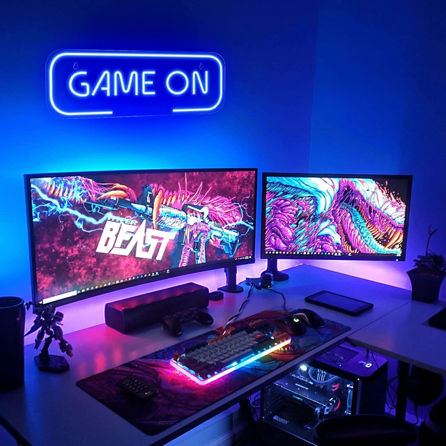 Alt view image 2 of 7 - Gaming Neon Sign, Game On Neon Sign for Game Room Decor - LED Game Neon Sign for Teen Boy Room Decor, Gamer Wall Decor - Best Gamer Gifts for Boys, Kids (Blue)