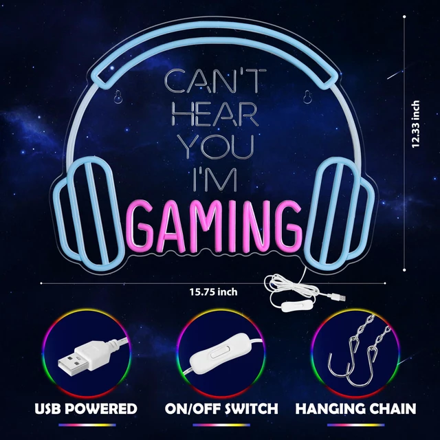 Alt view image 4 of 7 - Gamer Neon Sign, Neon Headphone Signs for Gaming Room Decor - Can't Hear You I'm Gaming Headset LED Light Sign for Teen Boys Room Decor - Best Gamer Gifts for Teenage Boys, Kids