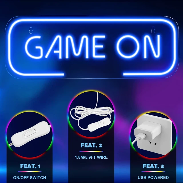 Alt view image 4 of 7 - Gaming Neon Sign, Game On Neon Sign for Game Room Decor - LED Game Neon Sign for Teen Boy Room Decor, Gamer Wall Decor - Best Gamer Gifts for Boys, Kids (Blue)