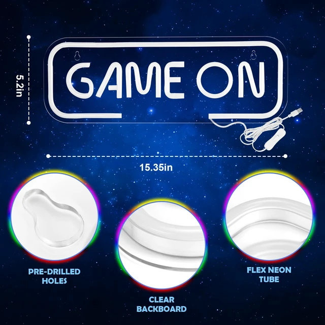 Alt view image 3 of 7 - Gaming Neon Sign, Game On Neon Sign for Game Room Decor - LED Game Neon Sign for Teen Boy Room Decor, Gamer Wall Decor - Best Gamer Gifts for Boys, Kids (Blue)