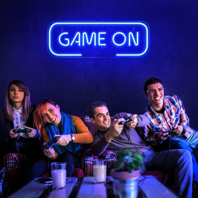 Alt view image 6 of 7 - Gaming Neon Sign, Game On Neon Sign for Game Room Decor - LED Game Neon Sign for Teen Boy Room Decor, Gamer Wall Decor - Best Gamer Gifts for Boys, Kids (Blue)