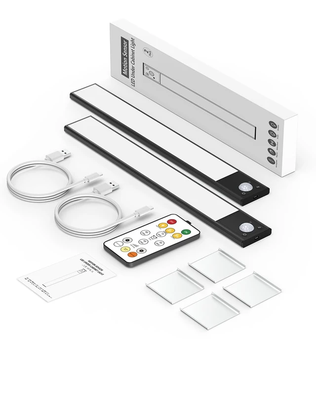 Alt view image 7 of 7 - 12" Under Cabinet Lighting Wireless, Remote, Motion Sensor, 2Pack, Black 0.33" Ultra-thin Aluminum Alloy Body, USB-C Rechargeable, 3-Color-Temp, Dimming, Magnetic, 30Day Runtime for Kitchen Closet