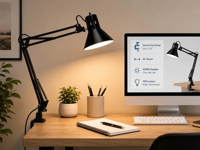 Alt view image 2 of 7 - Office VLF100 LED Swing Arm Desk Lamp with Clamp Mount, 36" Reach, Includes LED Bulb,Black