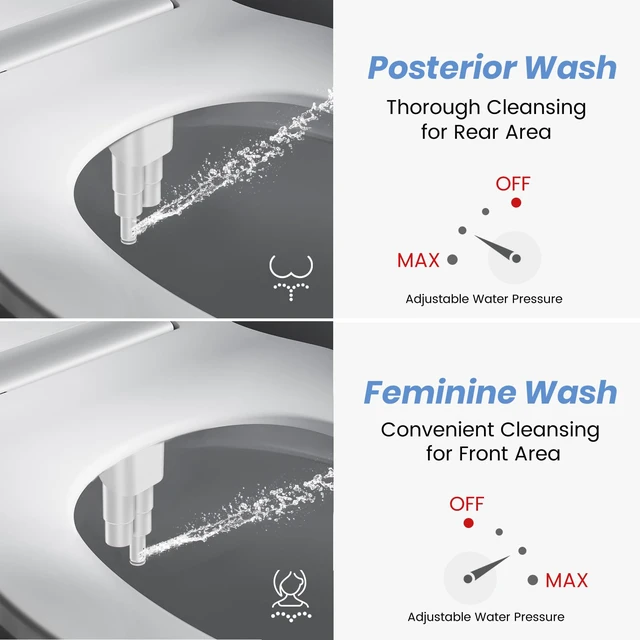 Alt view image 3 of 7 - Bidet Attachment for Existing Toilet Seats, Ultra-Slim, Non Electric, Dual Nozzle, Rear & Feminine Wash, Fresh Cold Water Sprayer, Badays Bedets Bedits Badette Bidgets, Black