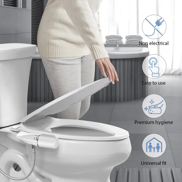 Alt view image 5 of 7 - Bidet Attachment for Existing Toilet Seats, Ultra-Slim, Non Electric, Dual Nozzle, Rear & Feminine Wash, Fresh Cold Water Sprayer, Badays Bedets Bedits Badette Bidgets, Black