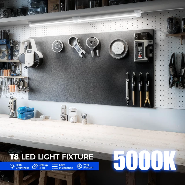 Alt view image 4 of 7 - T8 LED Shop Lights 1.5FT, 25W 3450LM 5000K, 2 Pack High Output Tube 1.5 Foot Light Bar for Workbench Workshop and Garage, Daylight White, Ceiling Mount, Linkable to 10, Aluminum, V Shape