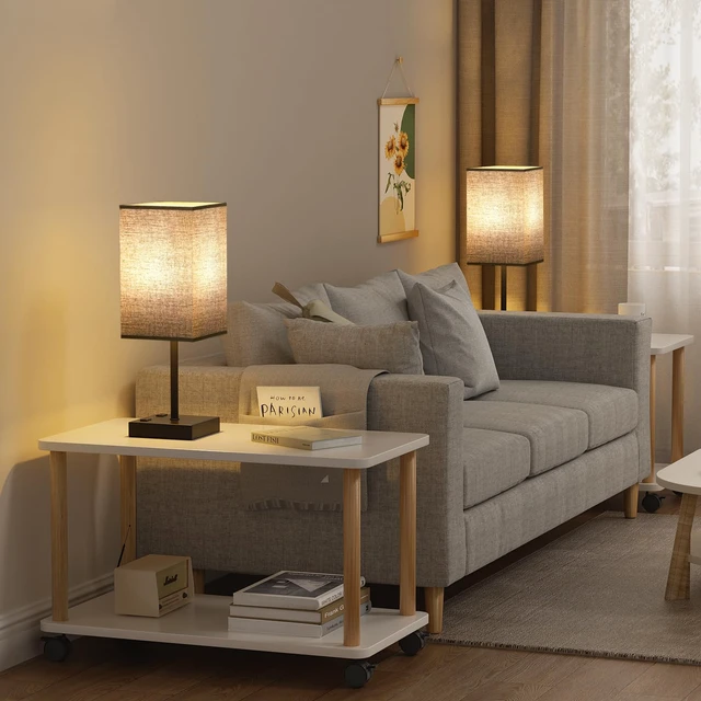 Alt view image 7 of 7 - 17.4" Black Bedside Table Lamp for Bedroom, Dimmable, USB C+A, 2 AC Outlets 3-Way Touch Dimming, 3000K Warm White Bulb Included, Nightstand Lamp with Square Linen Shade, Room Decor for Men, Boys, Desk