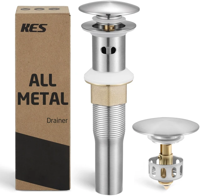 Main image of All Metal Bathroom Sink Drain with Strainer Basket Hair Catcher Anti Clog Pop Up Drain Stopper for Vanity Vessel Sink with Overflow, Rustproof 18/8 Stainless Steel Brushed Nickel S2013A-BN