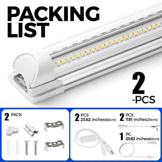 Alt view image 7 of 7 - T8 LED Shop Lights 1.5FT, 25W 3450LM 5000K, 2 Pack High Output Tube 1.5 Foot Light Bar for Workbench Workshop and Garage, Daylight White, Ceiling Mount, Linkable to 10, Aluminum, V Shape