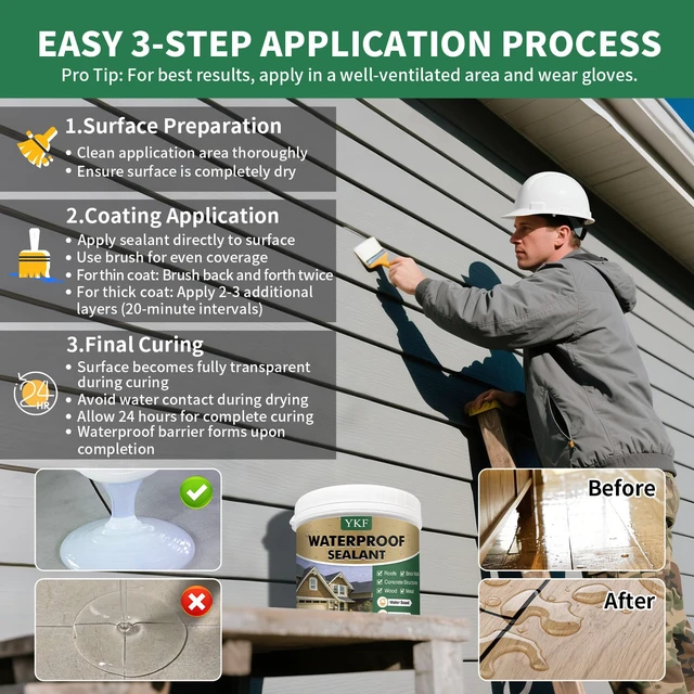 Alt view image 4 of 7 - Clear Waterproof Sealant, Self-Leveling Brush-On Coating, 34 Fl Oz Long-Lasting Waterproofing For Cracks, Seams, Roof Joints, Gutters, Walls, And Bathroom Edges; Water-Based Acrylic Formula