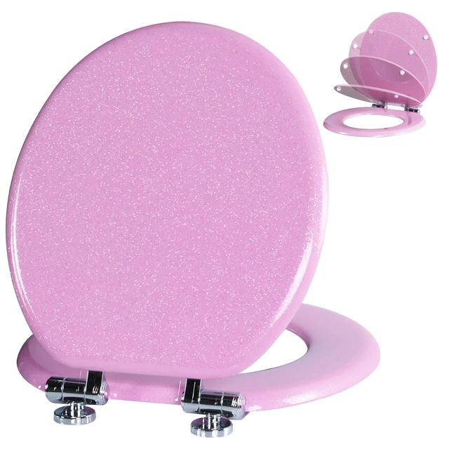 Main image of Glitter Toilet Seat, Slow Close (Round, Pink) Molded Wood Round Toilet Seat, Quiet Close, Quick Release Hinges, Easy to Install and Clean