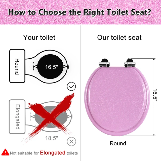 Alt view image 2 of 7 - Glitter Toilet Seat, Slow Close (Round, Pink) Molded Wood Round Toilet Seat, Quiet Close, Quick Release Hinges, Easy to Install and Clean