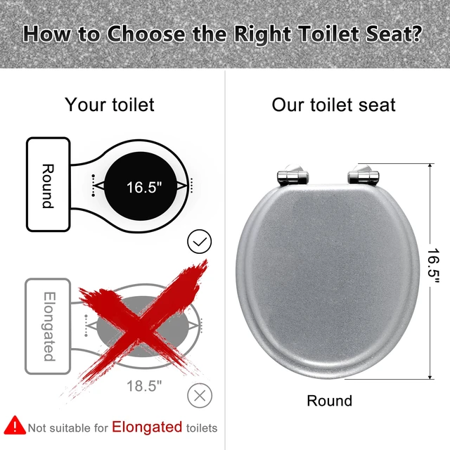 Alt view image 2 of 7 - Glitter Toilet Seat, Slow Close (Round, Silver) Molded Wood Round Toilet Seat, Quiet Close, Quick Release Hinges, Easy to Install and Clean