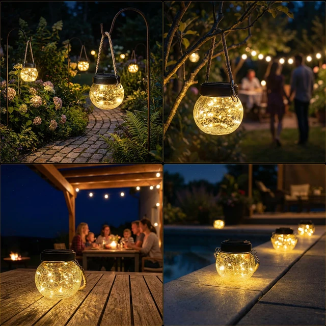 Alt view image 3 of 7 - 6 Pack M Size Solar Lantern Gifts for Women - Outdoor Solar Lanterns Waterproof with 15 LED Hanging Garden Patio Backyard Decor Lights for Halloween Christmas Easter Gift